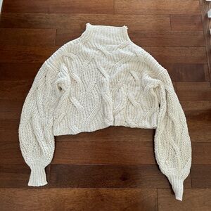 free People cream cable knit cropped sweater size xs